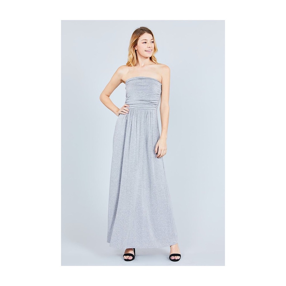 Grey Tube Top Maxi Dress w/pockets